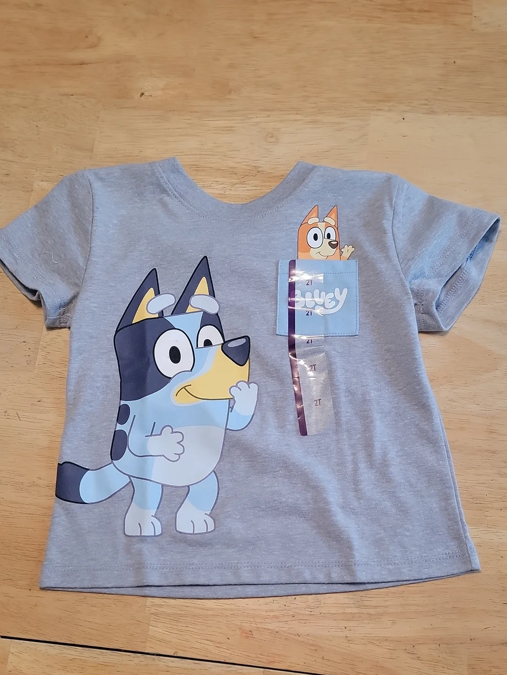 Kids Grey Bluey Short Sleeve Pocket Tee Size 2t